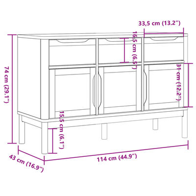 vidaXL Dressoir FLORO 114x43x74 cm massief grenenhout wit