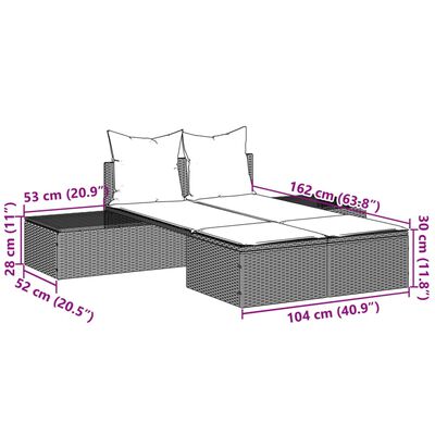 vidaXL Ligbed 2-persoons met kussens poly rattan bruin