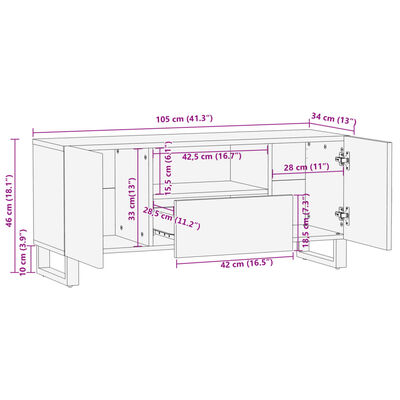 vidaXL Tv-meubel 100x34x46 cm massief mangohout