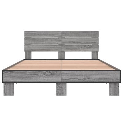 vidaXL Bedframe bewerkt hout metaal grijs sonoma eiken 140x190 cm