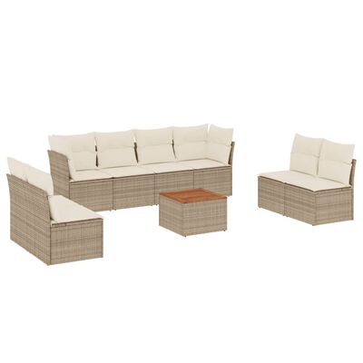 vidaXL 9-delige Loungeset met kussens poly rattan beige