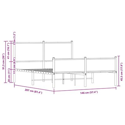 vidaXL Bedframe hoofd- en voeteneinde metaal bruin eiken 140x200 cm