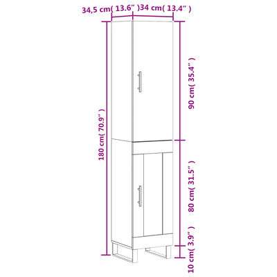 vidaXL Hoge kast 34,5x34x180 cm bewerkt hout gerookt eikenkleurig