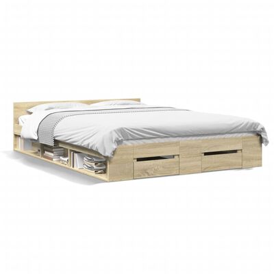 vidaXL Bedframe met lades bewerkt hout sonoma eikenkleurig 160x200 cm