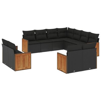 vidaXL 11-delige Loungeset met kussens poly rattan zwart