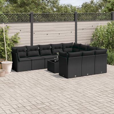 vidaXL 11-delige Loungeset met kussens poly rattan zwart