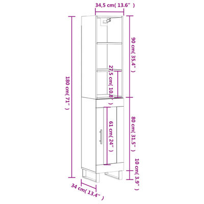 vidaXL Hoge kast 34,5x34x180 cm bewerkt hout zwart