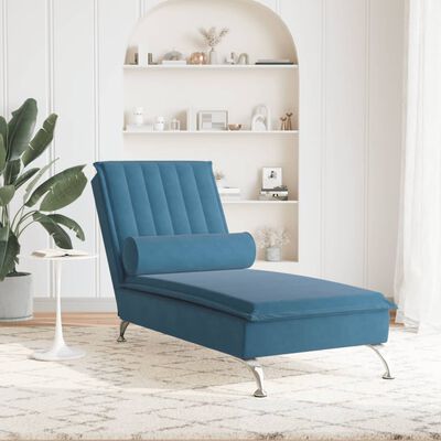 vidaXL Massage chaise longue met bolster fluweel blauw