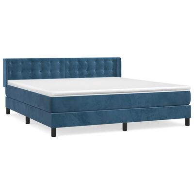 vidaXL Boxspring met matras fluweel donkerblauw 160x200 cm