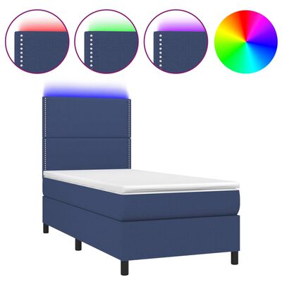 vidaXL Boxspring met matras en LED stof blauw 100x200 cm