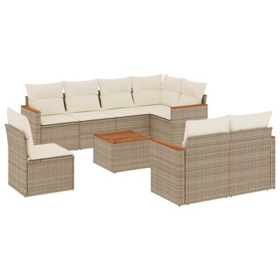 vidaXL 9-delige Loungeset met kussens poly rattan beige