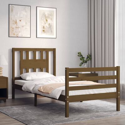 vidaXL Bedframe met hoofdbord massief hout honingbruin 90x200 cm