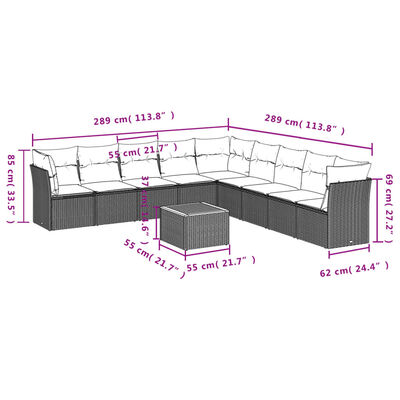 vidaXL 10-delige Loungeset met kussens poly rattan beige