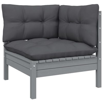 vidaXL 6-delige Loungeset met kussens grenenhout grijs