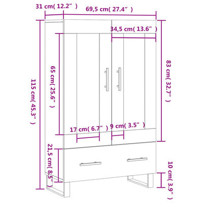 vidaXL Hoge kast 69,5x31x115 cm bewerkt hout betongrijs