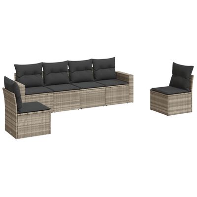 vidaXL 6-delige Loungeset met kussens poly rattan lichtgrijs