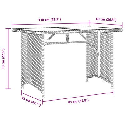 vidaXL Tuintafel met houten blad 110x68x70 cm poly rattan zwart