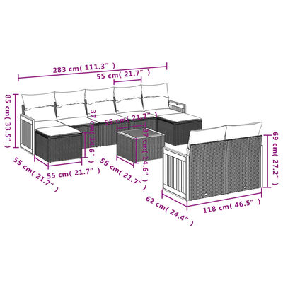 vidaXL 10-delige Loungeset met kussens poly rattan zwart