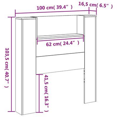 vidaXL Hoofdbordkast met LED 100x16,5x103,5 cm grijs sonoma