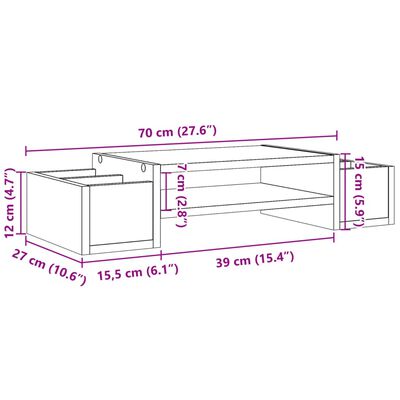 vidaXL Monitorstandaard opbergruimte 70x27x15 cm hout gerookt eiken