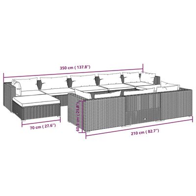 vidaXL 10-delige Loungeset met kussens poly rattan zwart