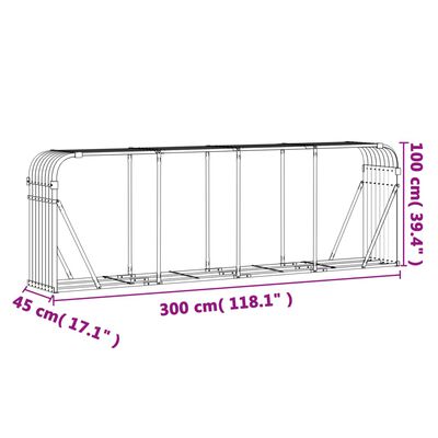 vidaXL Haardhoutopslag 300x45x100 cm gegalvaniseerd staal bruin