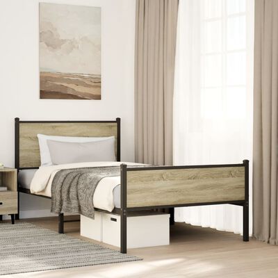 vidaXL Bedframe zonder matras metaal sonoma eikenkleurig 100x190 cm