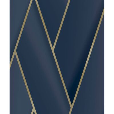 DUTCH WALLCOVERINGS Behang Geometric blauw en goudkleurig