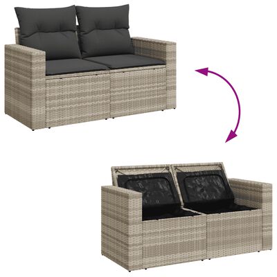 vidaXL 8-delige Loungeset met kussens poly rattan lichtgrijs