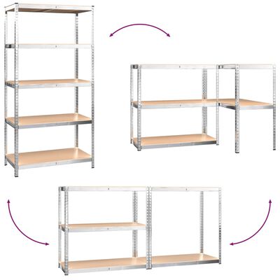 vidaXL Opbergrek 5-laags 3 st staal en bewerkt hout zilverkleurig