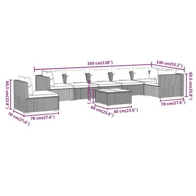 vidaXL 8-delige Loungeset met kussens poly rattan bruin