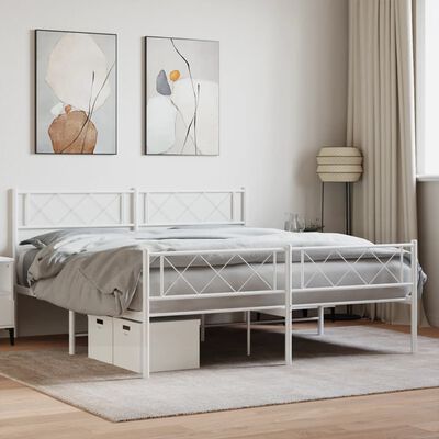 vidaXL Bedframe met hoofd- en voeteneinde metaal wit 150x200 cm