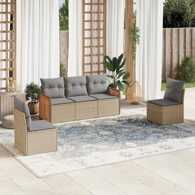 vidaXL 5-delige Loungeset met kussens poly rattan beige