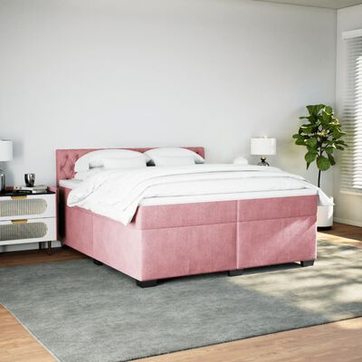 vidaXL Boxspring met matras fluweel roze 200x200 cm