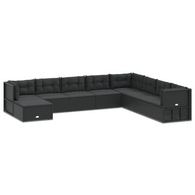 vidaXL 9-delige Loungeset met kussens poly rattan zwart