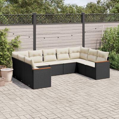 vidaXL 9-delige Loungeset met kussens poly rattan zwart