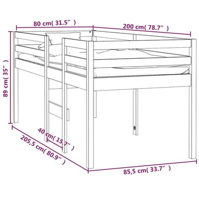 vidaXL Hoogslaper massief grenenhout honingbruin 80x200 cm