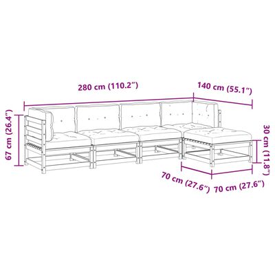 vidaXL 5-delige Loungeset met kussens massief douglas vurenhout