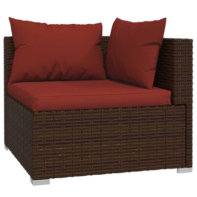 vidaXL 3-delige Loungeset met kussens poly rattan bruin