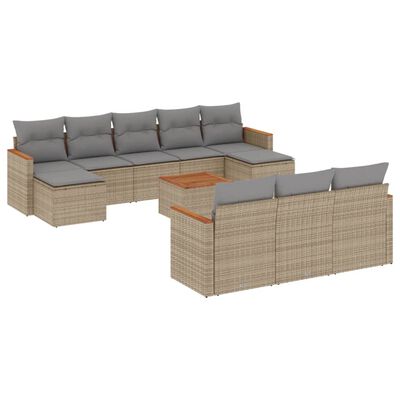 vidaXL 11-delige Tuinset met kussens poly rattan beige