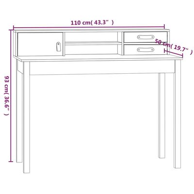 vidaXL Bureau 110x50x93 cm massief grenenhout