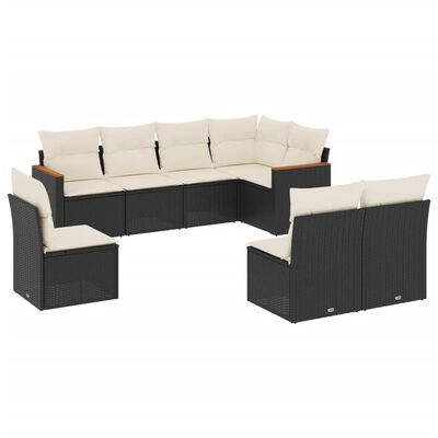 vidaXL 8-delige Loungeset met kussens poly rattan zwart