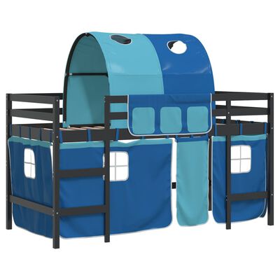 vidaXL Kinderhoogslaper met tunnel 80x200 cm massief grenenhout blauw