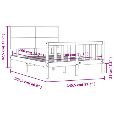 vidaXL Bedframe met hoofdbord massief hout zwart 140x200 cm