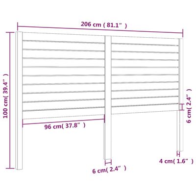 vidaXL Hoofdbord 206x4x100 cm massief grenenhout