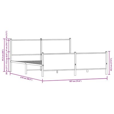 vidaXL Bedframe zonder matras metaal bruin eikenkleur 183x213 cm