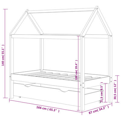 vidaXL Kinderbedframe met lade massief grenenhout 80x160 cm