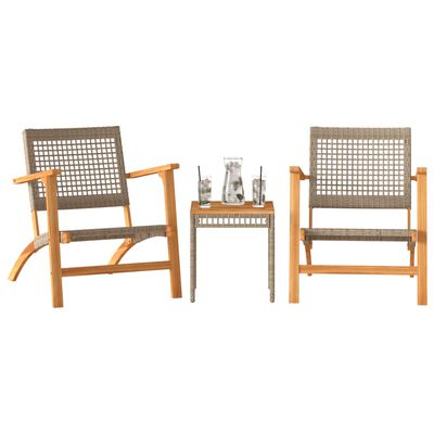 vidaXL 3-delige Bistroset poly rattan en massief acaciahout beige