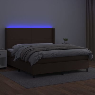 vidaXL Boxspring met matras en LED kunstleer bruin 160x200 cm