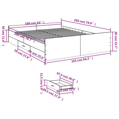 vidaXL Bedframe met lades bewerkt hout wit 160x200 cm